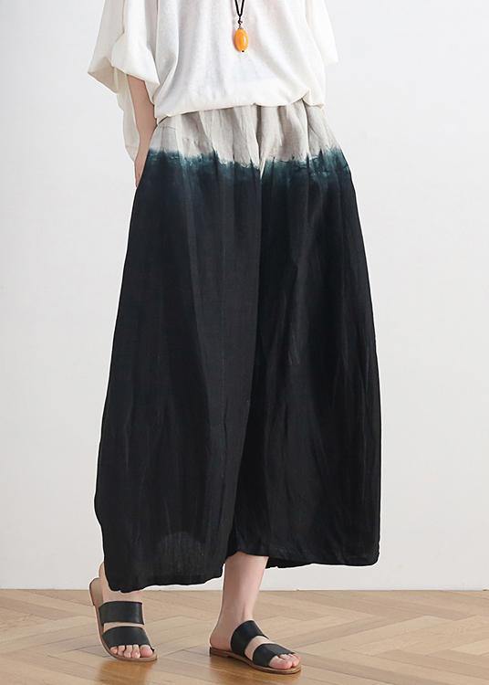 Summer New Loose Cotton and Linen Black Gradient Color Nine-point Wide-leg Pants