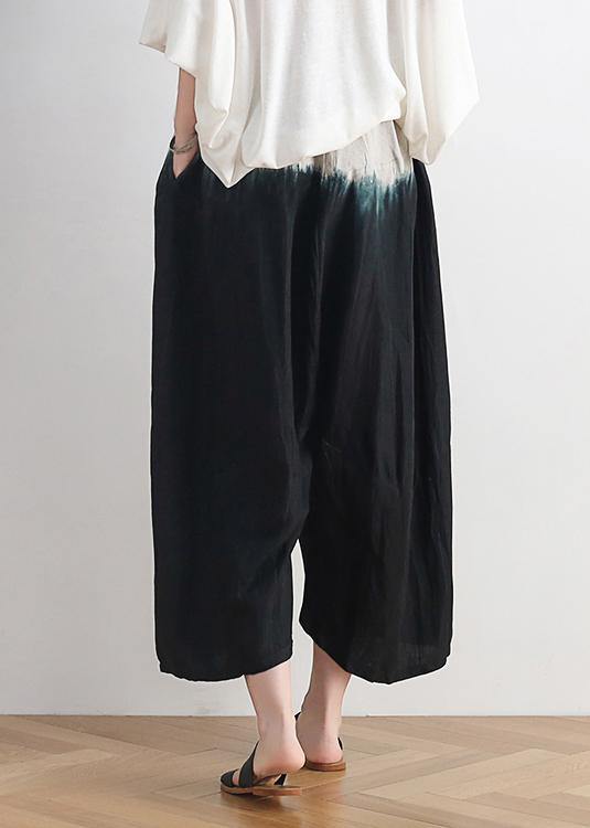 Summer New Loose Cotton and Linen Black Gradient Color Nine-point Wide-leg Pants