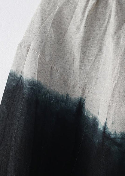 Summer New Loose Cotton and Linen Black Gradient Color Nine-point Wide-leg Pants
