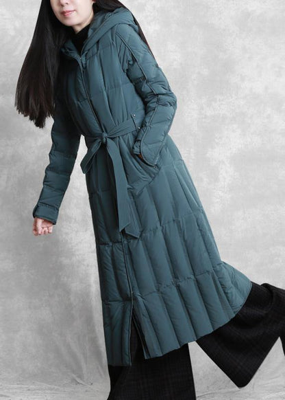 Coats Green Hooded Tie Waist Down Coat Winter