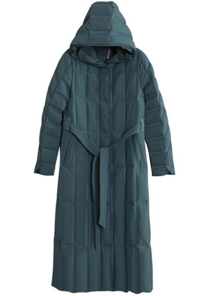 Coats Green Hooded Tie Waist Down Coat Winter
