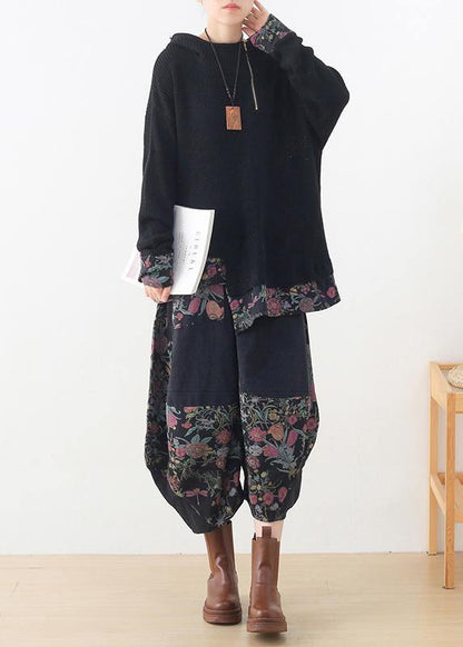 Winter New Original Design Patchwork Warm Tops Retro and Loose Bloomers Cotton Pants