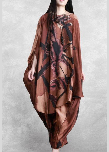 Large Loose Silk Two Piece Suit Irregular Personality Bat Sleeve Suit