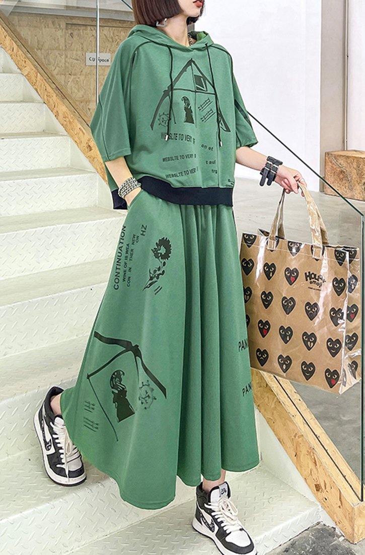 New Blue Geometry Spring Explosion Street Guard Two Piece Skirt