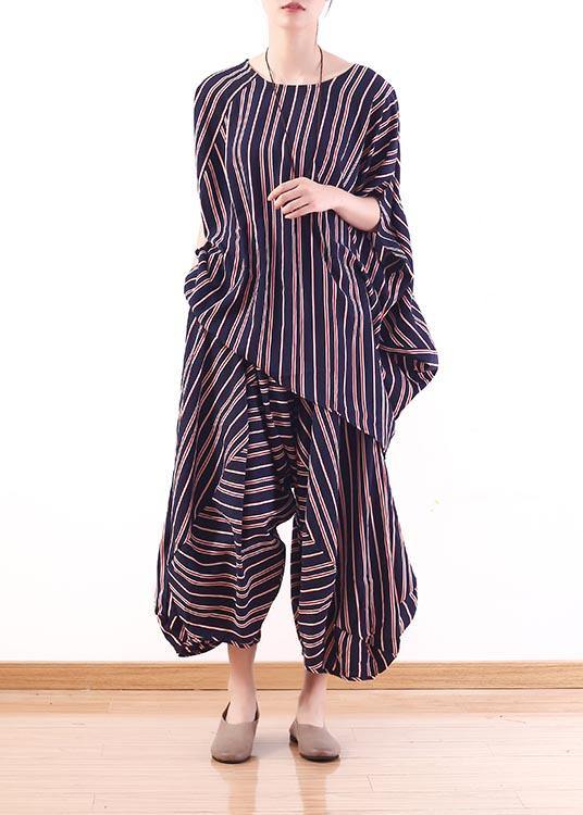 New Stripe Loose Size Bat Sleeve Top Lantern Pants Set in Summer