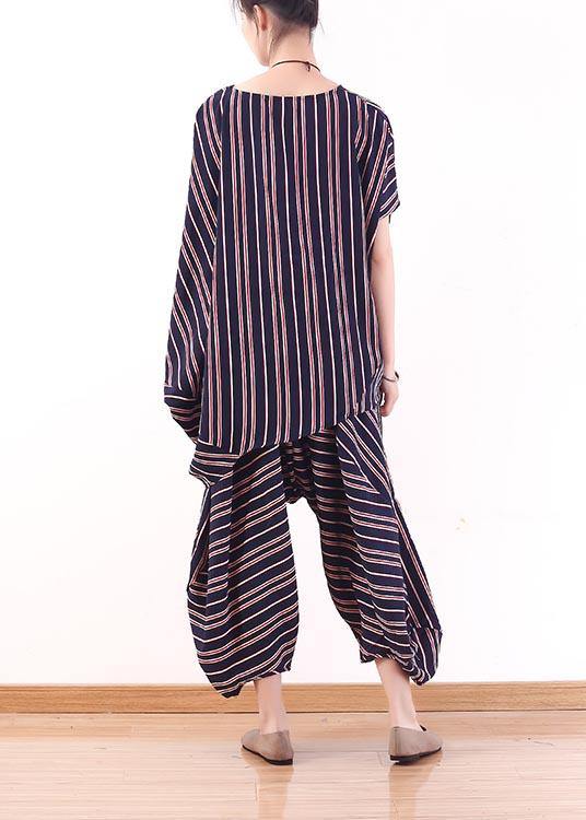 New Stripe Loose Size Bat Sleeve Top Lantern Pants Set in Summer