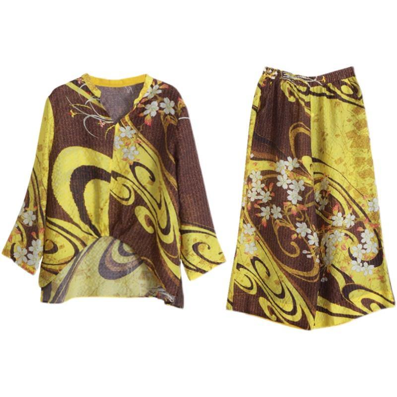 New Suit Loose Irregular Yellow Shirt + Wide Leg Pants
