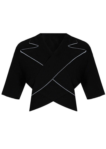 Summer Off Back Black Blazer Crossover Top