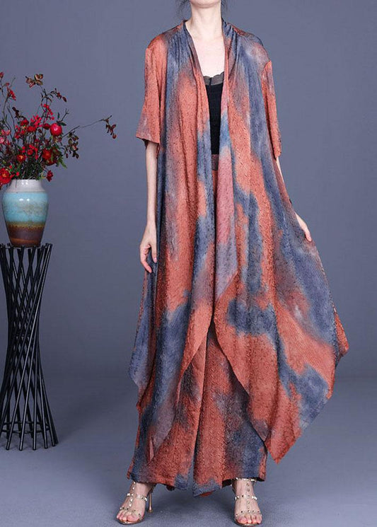 Summer Silk Wrinkle Rendering Top + Waist Wide Leg Pants Two Piece Set