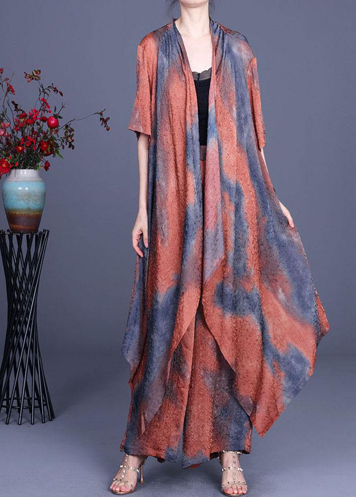 Summer Silk Wrinkle Rendering Top + Waist Wide Leg Pants Two Piece Set