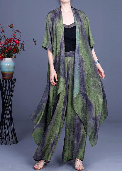 Summer Silk Wrinkle Rendering Top + Waist Wide Leg Pants Two Piece Set