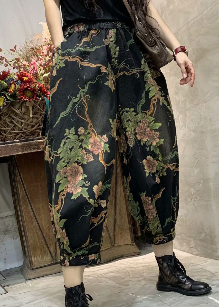 Autumn New Print Elastic Waist Denim Lanterns Pants