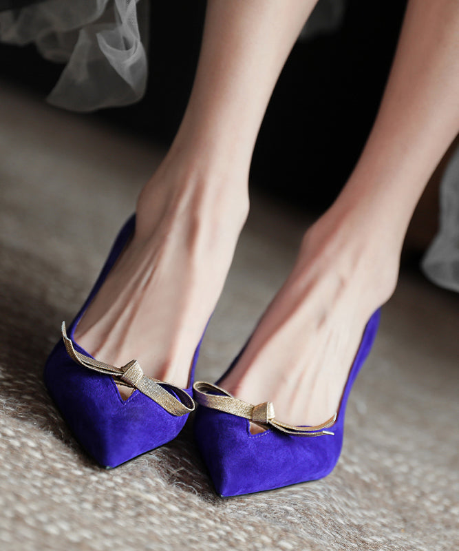 Splicing Stiletto High Heels Purple Sheepskin Pointed Toe
