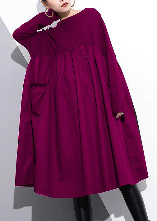 Cinched O Neck Cotton Clothes for Tutorials Red Dresses