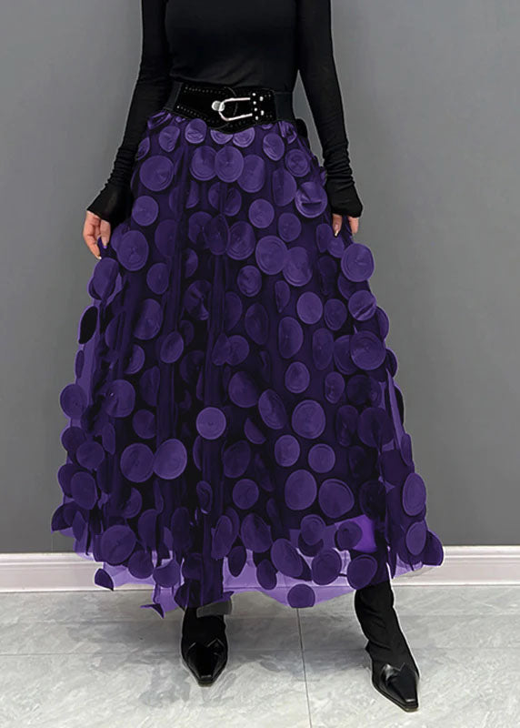 Dark Green Dot Patchwork Tulle Skirt Fall