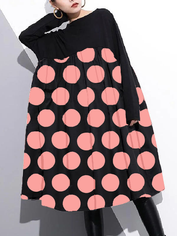 Stylish Red Dot Cotton Shift Dress Cotton Clothing Dress High Waist Patchwork Cotton Dress
