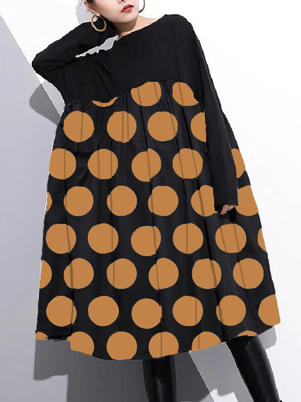 Stylish White Dot Cotton Shift Dress Cotton Clothing Dress High Waist Patchwork Cotton Dress