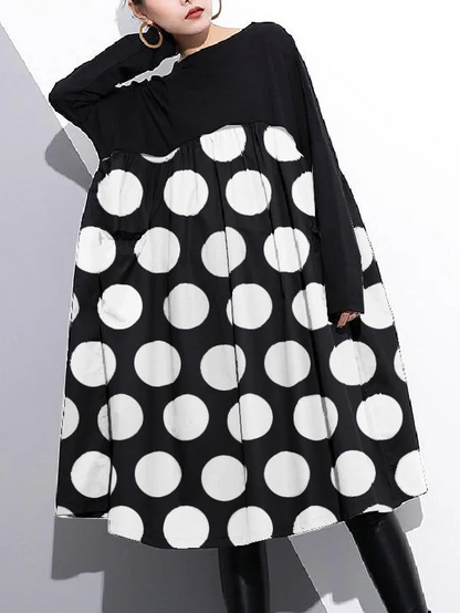 Stylish Pink Dot Cotton Shift Dress Cotton Clothing Dress High Waist Patchwork Cotton Dress
