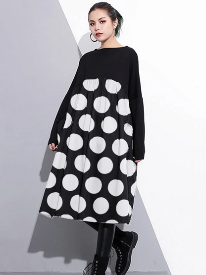 Stylish Orange Dot Cotton Shift Dress Cotton Clothing Dress High Waist Patchwork Cotton Dress