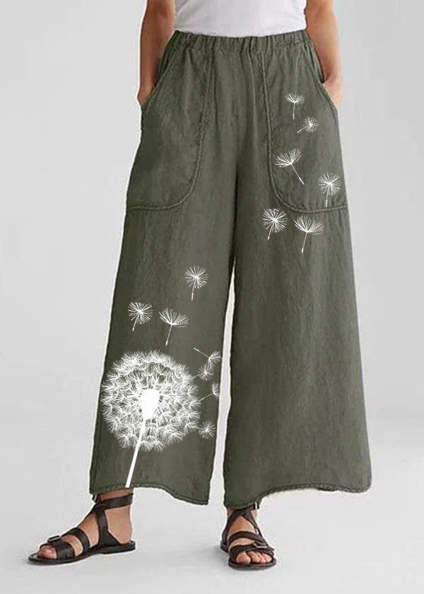 Cotton Linen Loose Wide Leg Pants Tea Green-print1