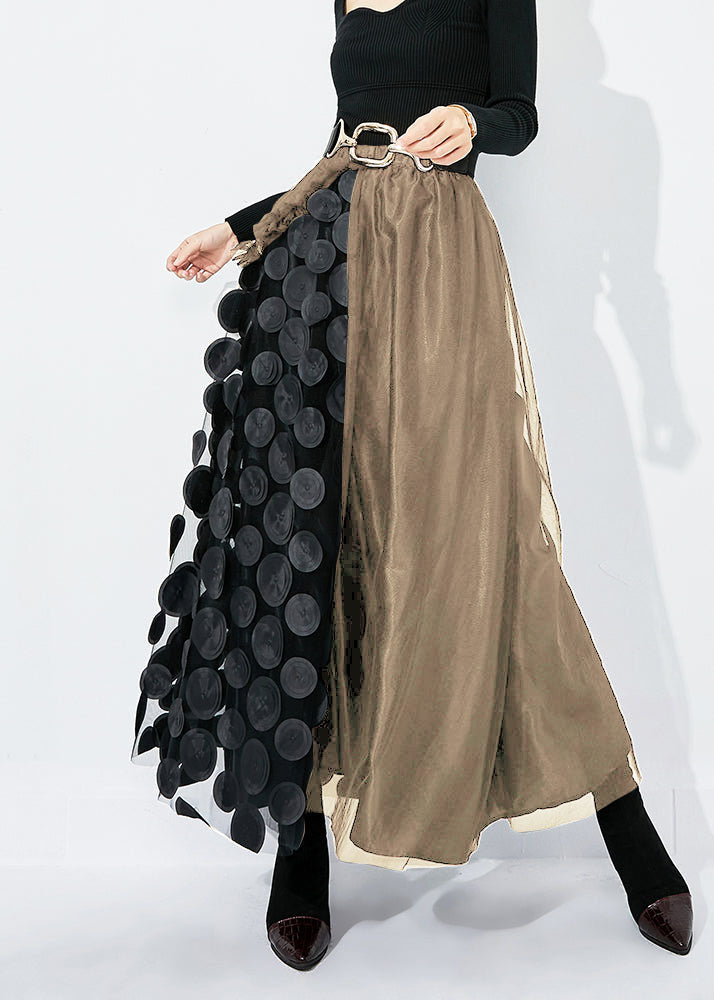 Green-black Dot Ruffled Patchwork Dot Tulle a Line Skirts Summer