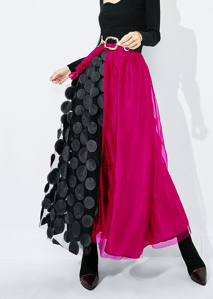 Black-green Dot Ruffled Patchwork Dot Tulle a Line Skirts Summer