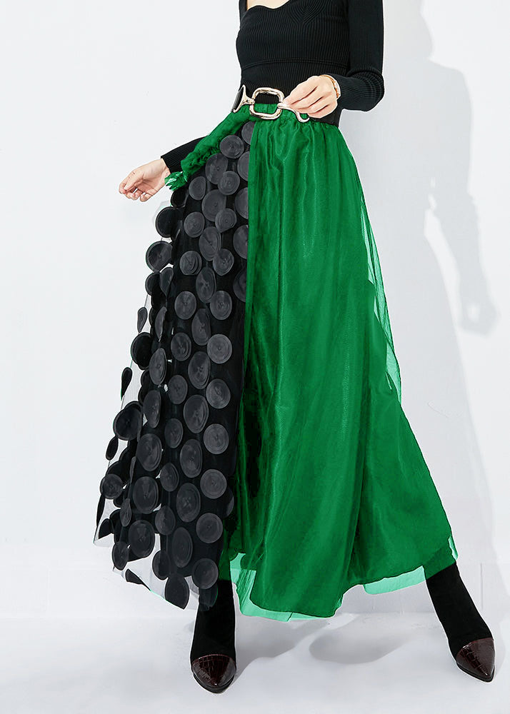 Khaki-black Dot Ruffled Patchwork Dot Tulle a Line Skirts Summer