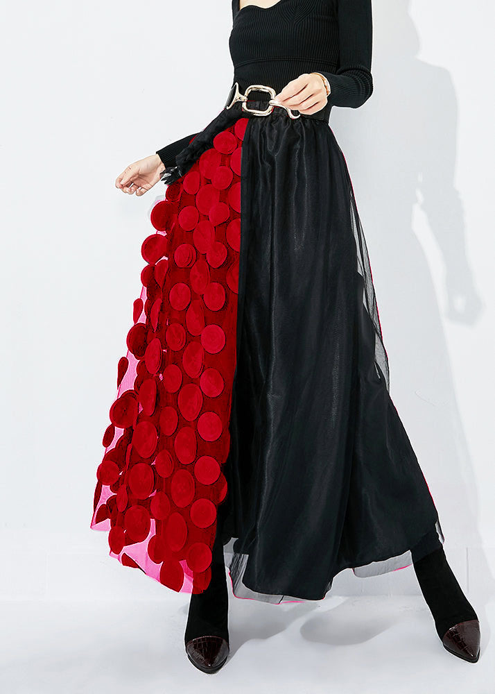 Black Ruffled Patchwork Dot Tulle a Line Skirts Summer