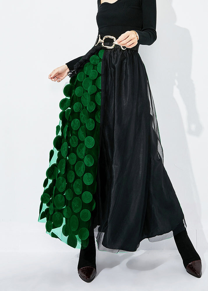 Black-red Dot Ruffled Patchwork Dot Tulle a Line Skirts Summer