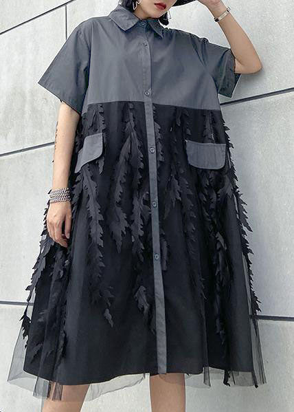 Lapel Tulle Cotton Summer Clothes for Shape Black Dress
