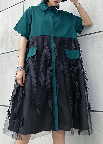 Lapel Tulle Cotton Summer Clothes for Shape Blue Dress