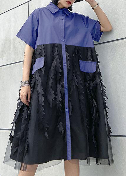 Lapel Tulle Cotton Summer Clothes for Shape Purple Dress