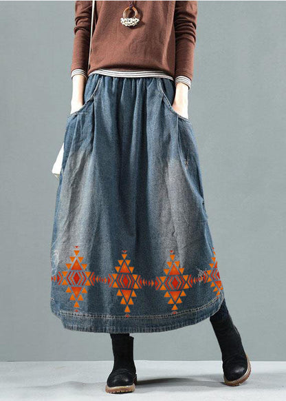 Blue-diamond Pockets Retro Patchwork Summer Skirts Denim