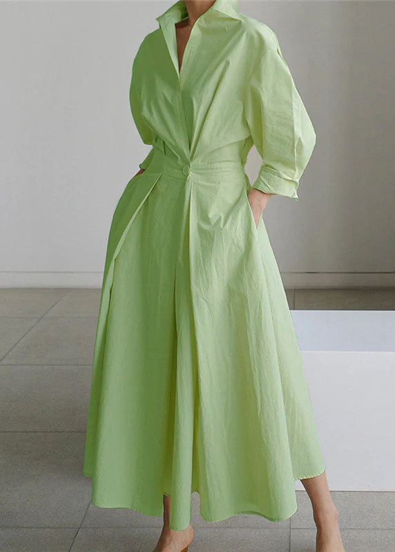 Yellow Peter Pan Collar Pockets Cotton Dress Long Sleeve