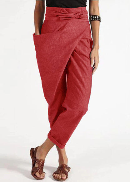 Handmade Landscape Pattern Asymmetrical Design High Waist Cotton Harem Summer Pants