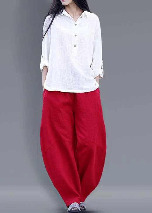 Harem Pants Cotton Work Outfits Red Long Pants