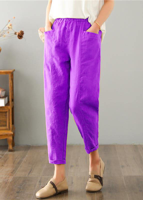 Natural Yellow Pockets Cotton Linen Pants Summer