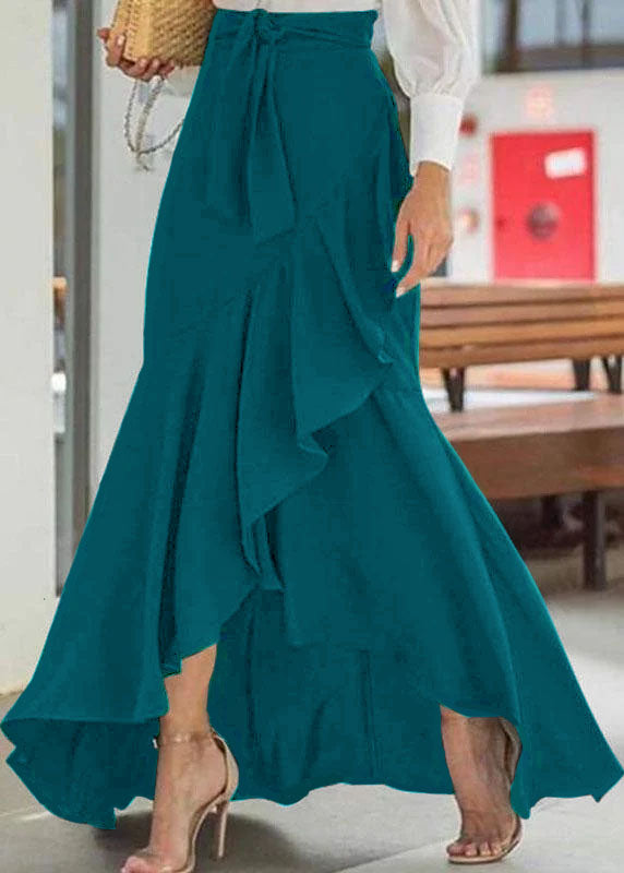 Color High Waist Ruffle High Low Hem Swing Maxi Skirts for