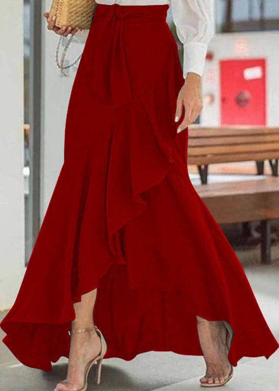 Blue Color High Waist Ruffle High Low Hem Swing Maxi Skirts for