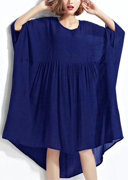 New Blue Chiffon Dresses Clothing Linen Maxi Dress Fine High Waist Batwing Sleeve Clothing