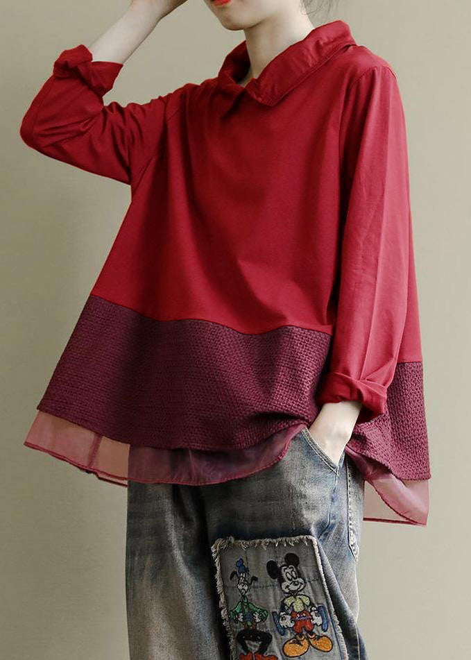 Plus Size Purple Tops Lapel Patchwork Clothes Pattern