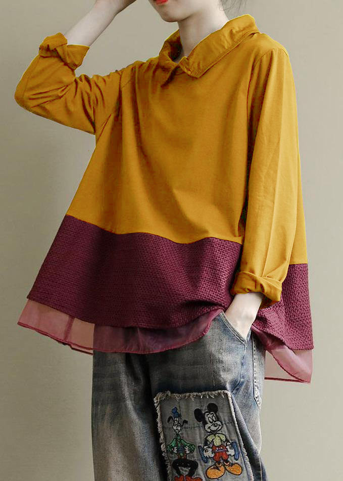 Purple Tops Lapel Patchwork Clothes Pattern