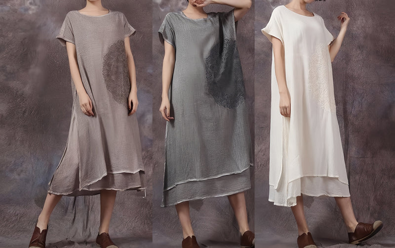 Italian Blue Linen Robes Layered Love Summer Dress