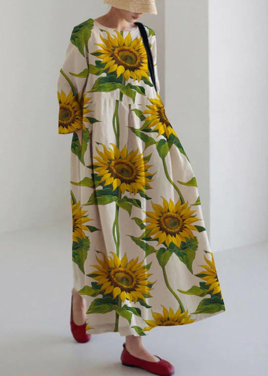 Rainbow Print Cotton Dresses Pockets Patchwork Spring