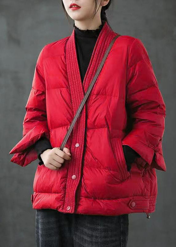 Caramel V Neck Button Thick Winter Jackets