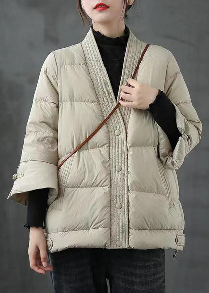Caramel V Neck Button Thick Winter Jackets