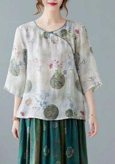 Black Flower Elastic Waist Print Linen Skirts Summer