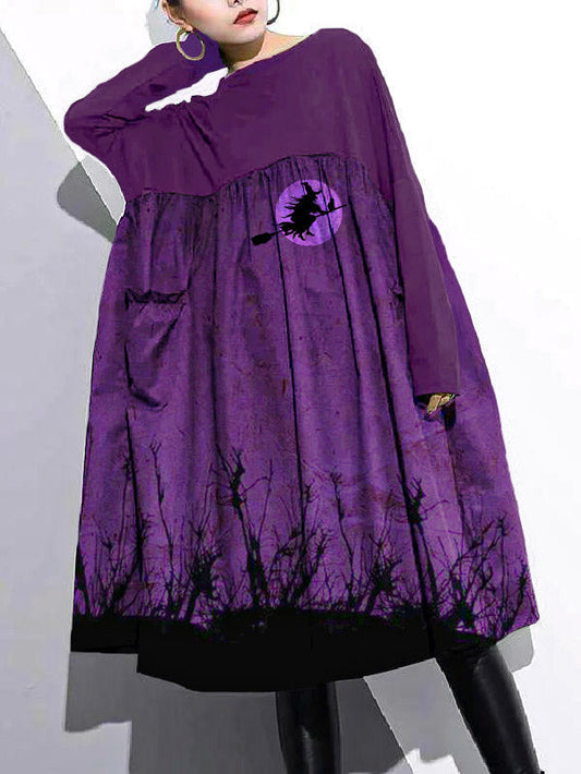 Cinched O Neck Cotton Clothes for Tutorials Purple-landscape Dresses
