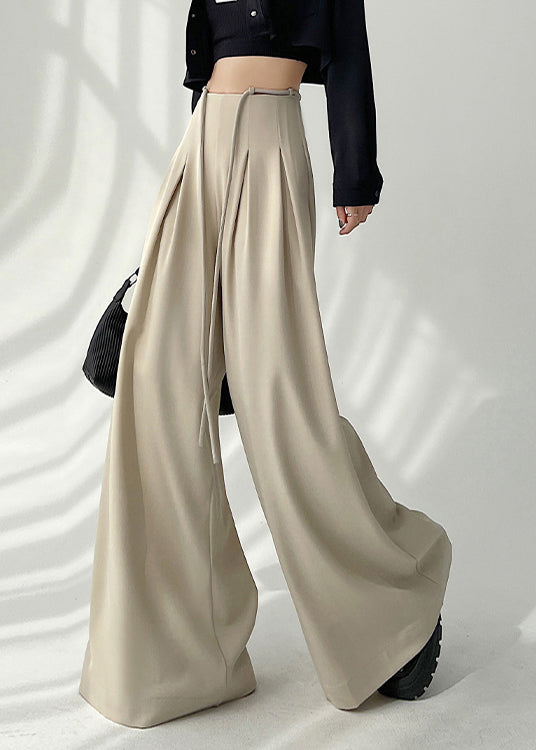 New Coffee High Waist Wrinkled Wide Leg Pants Spring