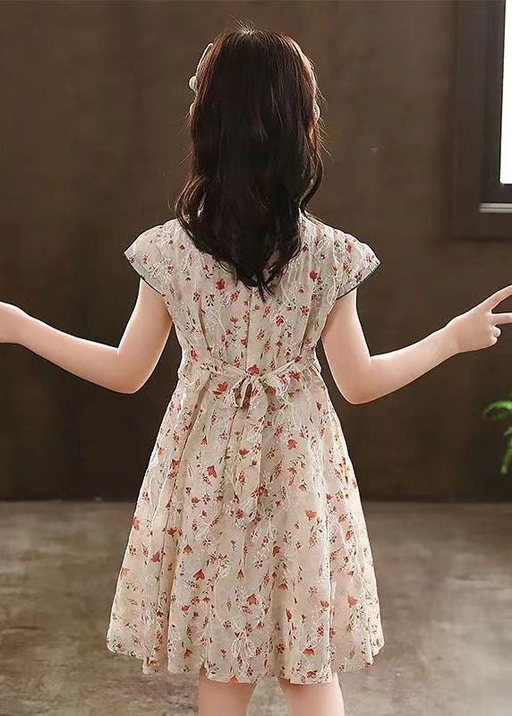 New Green Stand Collar Print Maxi Dresses Short Sleeve
